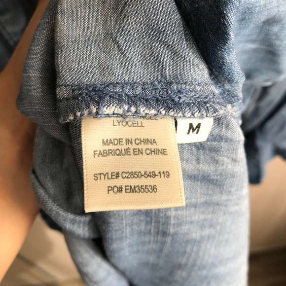 Cloth & Stone Blue Denim Shirt Blouse qtr sleeves - Picture 7 of 8